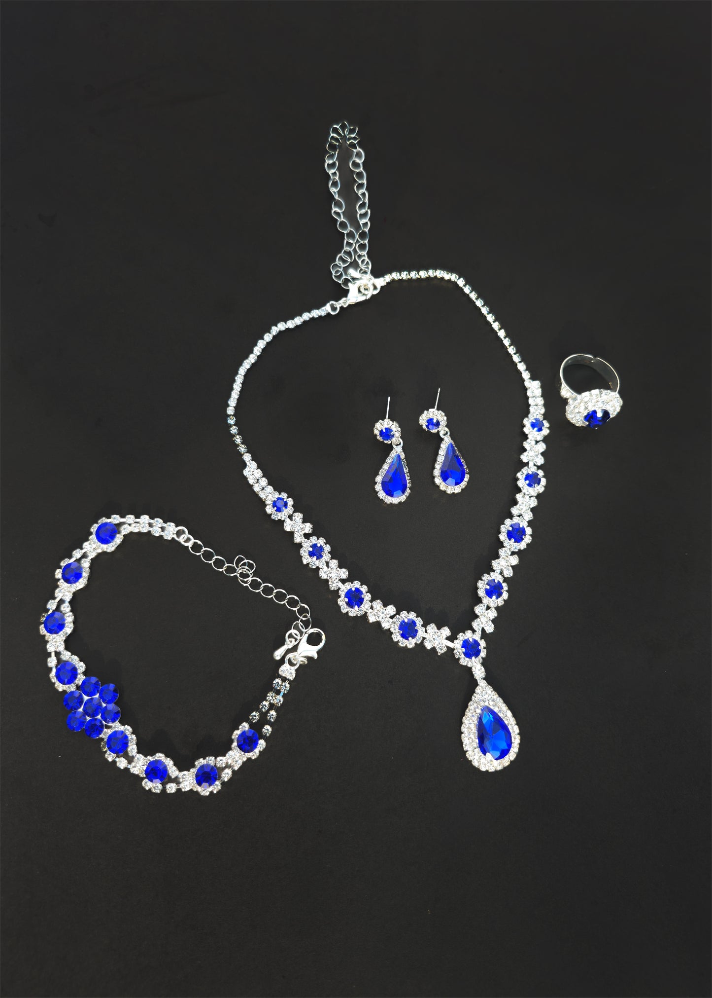 Blue Zircon Stone Necklace, Earrings,Ring (FREE Bracelet)
