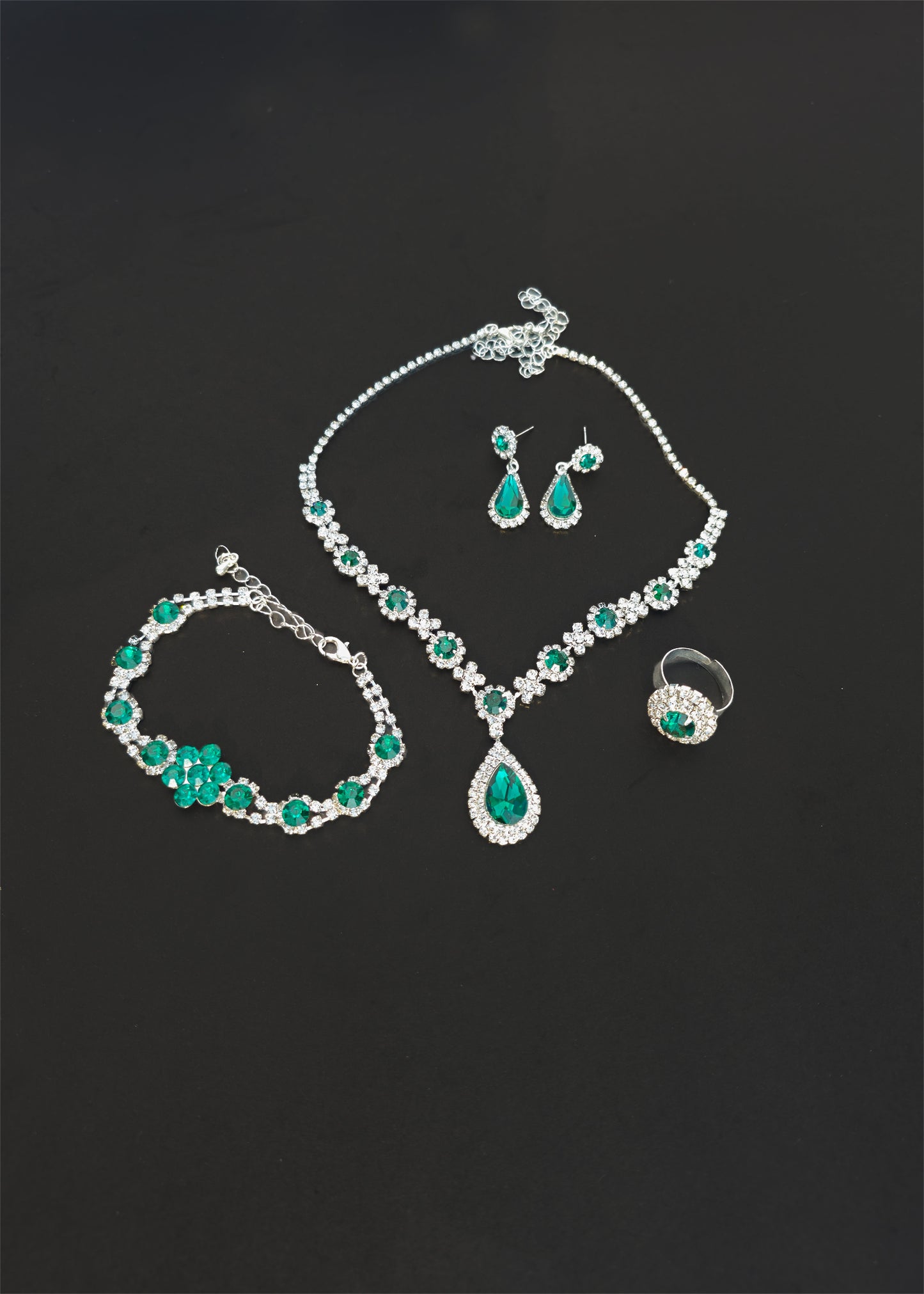 Green Zircon Stone Necklace, Earrings, Ring (FREE Bracelet)