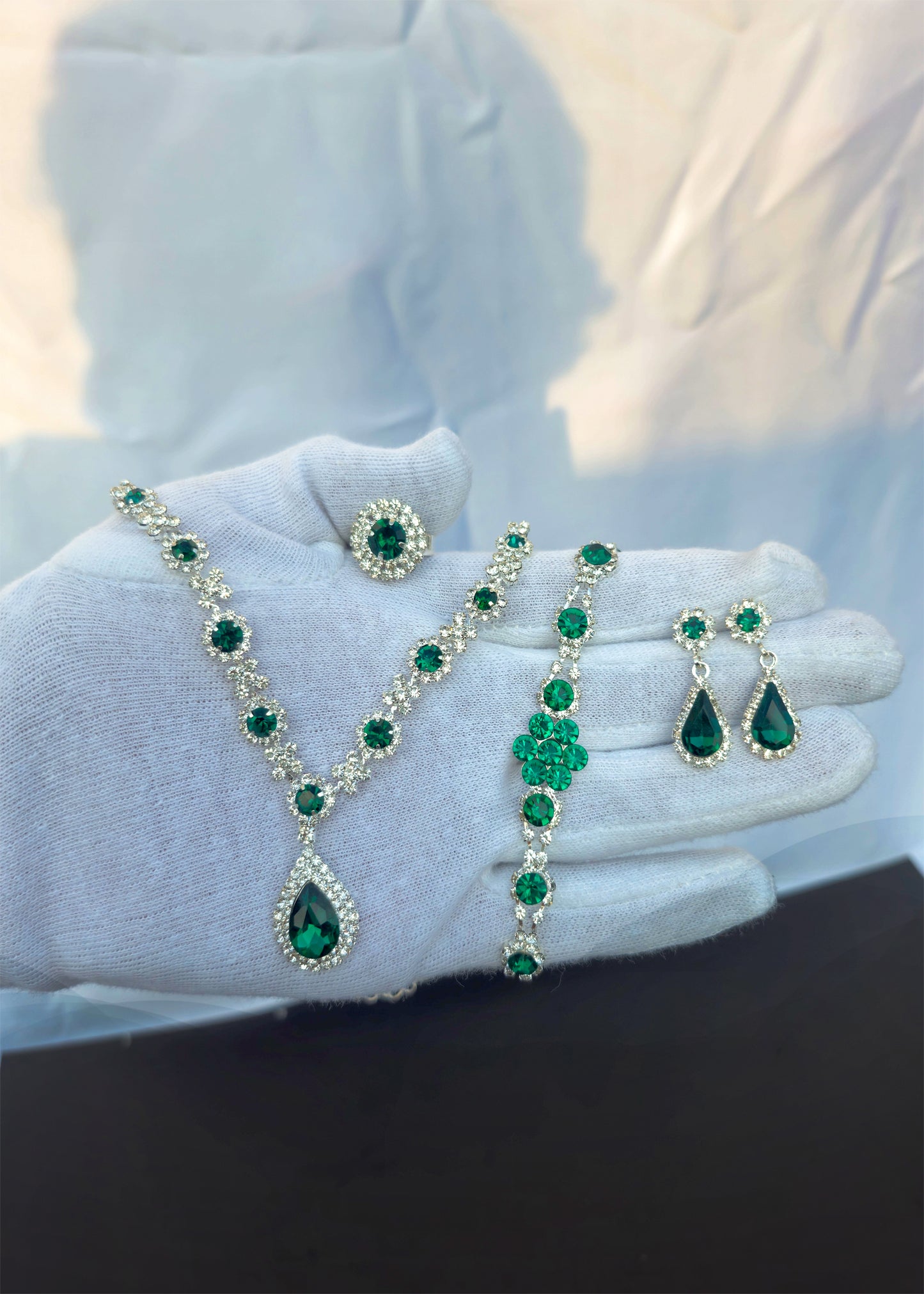 Green Zircon Stone Necklace, Earrings, Ring (FREE Bracelet)