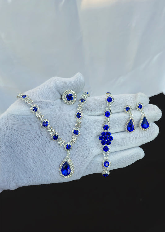 Blue Zircon Stone Necklace, Earrings,Ring (FREE Bracelet)