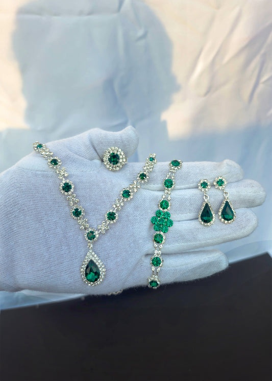 Green Zircon Stone Necklace, Earrings, Ring (FREE Bracelet)